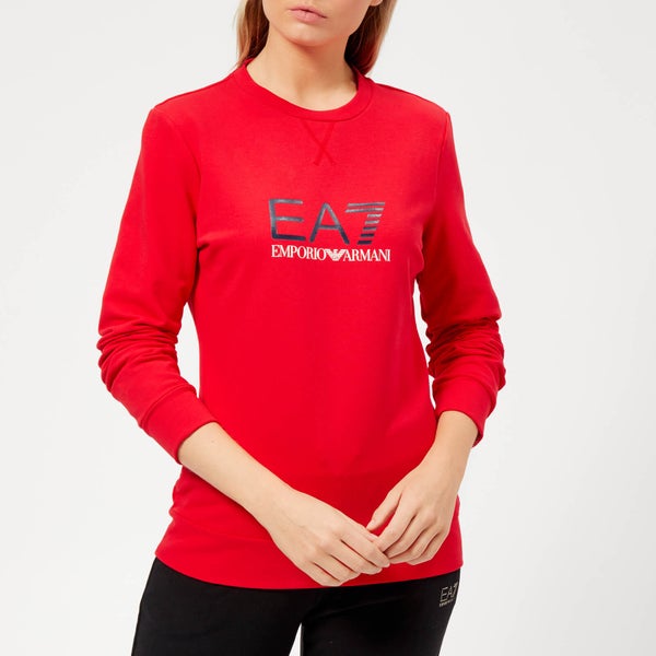 Emporio Armani EA7 Women's Train Logo Series Sweatshirt with Shiny Print - Red