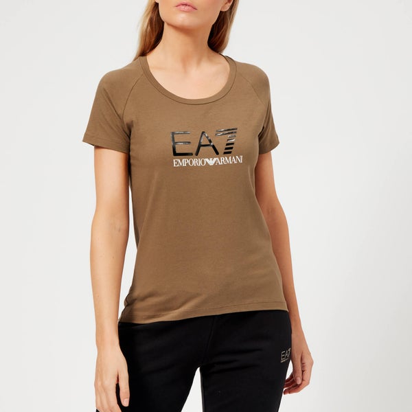 Emporio Armani EA7 Women's Train Logo Series Shiny Print T-Shirt - Stone Grey