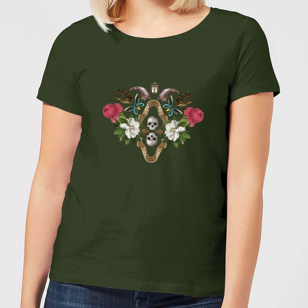 Natural History Museum Skulls And Flowers Women's T-Shirt - Forest Green