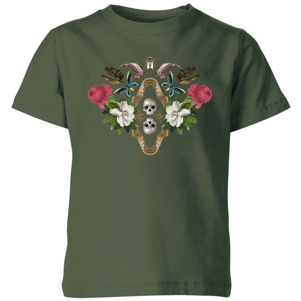 Natural History Museum Skulls And Flowers Kids' T-Shirt - Forest Green