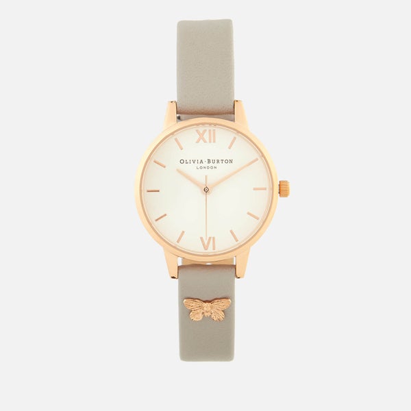 Olivia Burton Women's Embellished Butterfly Strap Watch - Grey Lilac/Rose Gold