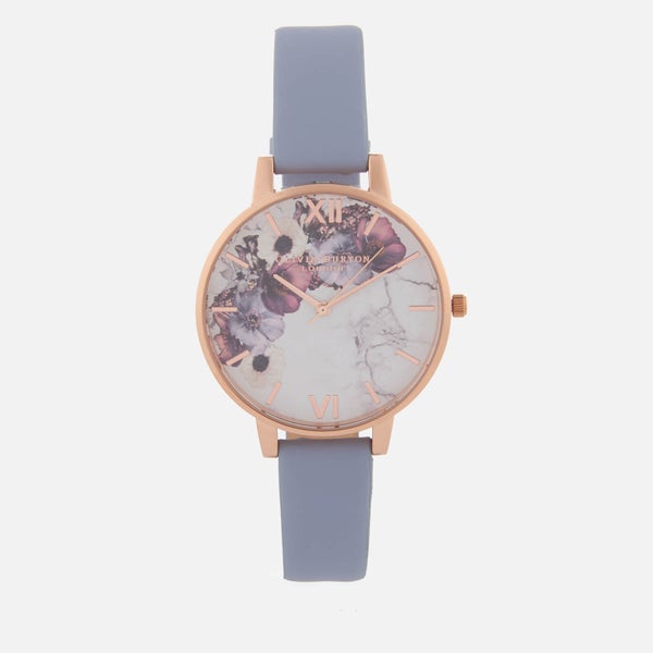 Olivia Burton Women's Marble Florals Watch - Chalk Blue/Rose Gold