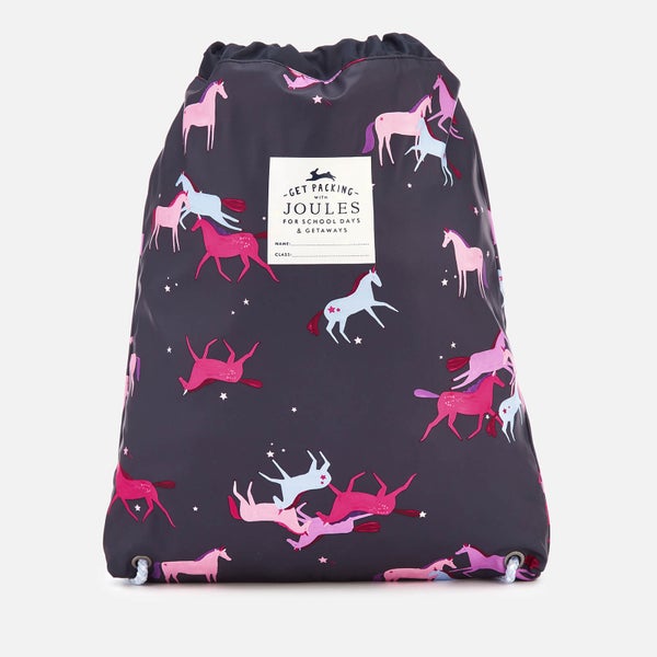 Joules Girls' Junior Rubber Drawstring Bag - Navy Magic Unicorn