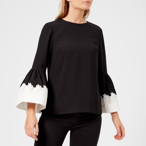 Ted Baker Women's Amonie Fluted Sleeve Lace Trim Top - Black