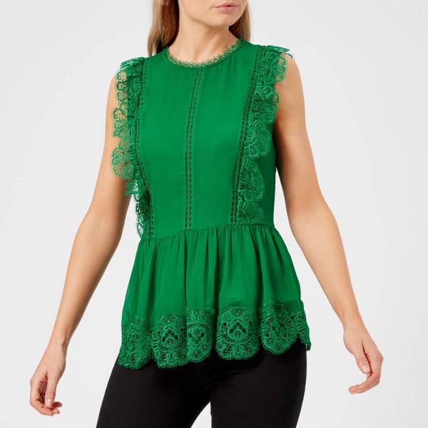 Ted Baker Women's Omarri Mixed Lace Peplum Sleeveless Top - Bright Green