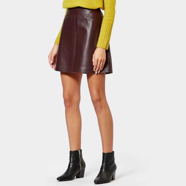 Whistles Women's Leather A-Line Skirt - Burgundy