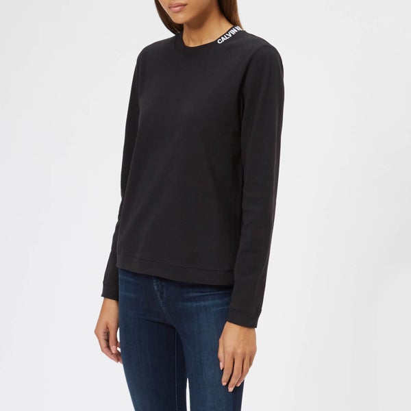 Calvin Klein Women's Embroidered Logo Long Sleeve T-Shirt - Black