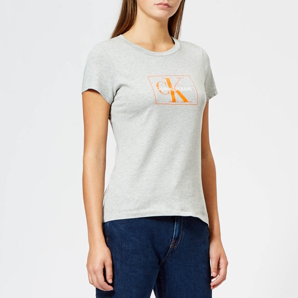 Calvin Klein Women's Outline Monogram Slim Fit T-Shirt - Mid Grey Heather