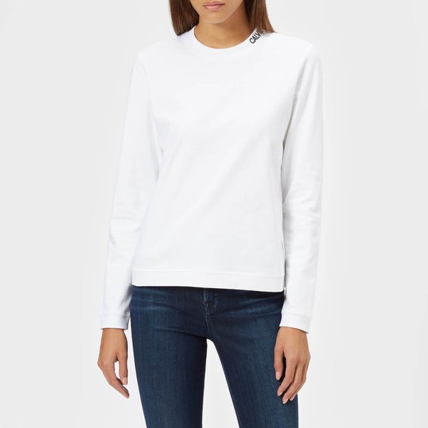 Calvin Klein Women's Embroidered Logo Long Sleeve T-Shirt - Bright White