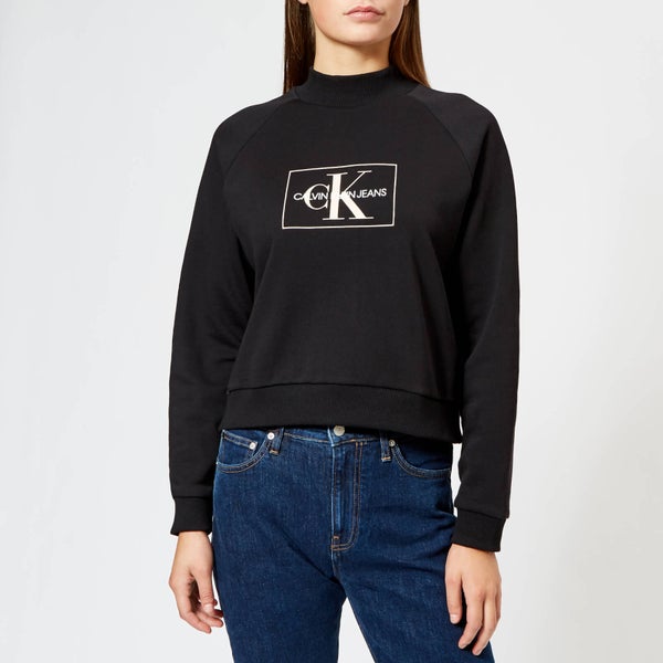 Calvin Klein Women's Outline Monogram Rel Crew Neck Sweatshirt - Black