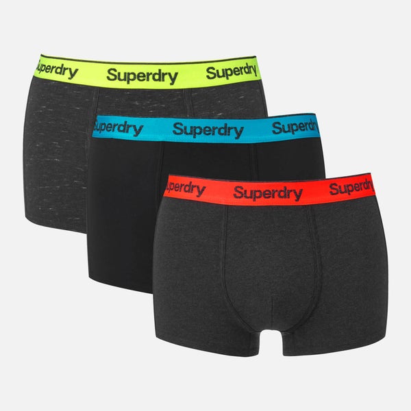 Superdry Men's Orange Label 3 Pack Boxer Shorts - Black/Charcoal Black Space Dye/Charcoal Marl
