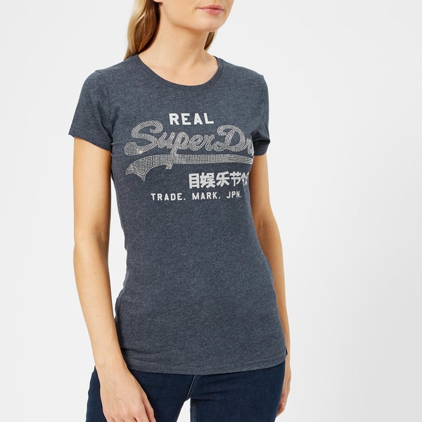 Superdry Women's Vintage Logo Rhinestone Entry T-Shirt - Mood Indigo Marl