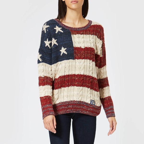 Superdry Women's Americana Cable Knit Jumper - Navy/Burnt Red/Ecru