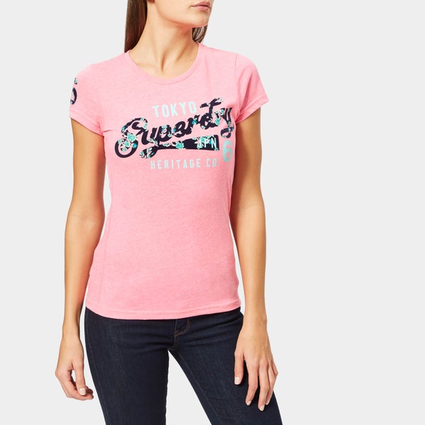 Superdry Women's Heritage Flock Entry T-Shirt - Fluro Pink