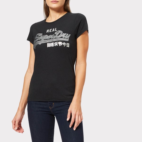 Superdry Women's Vintage Logo Sparkle Entry T-Shirt - Black Rugged