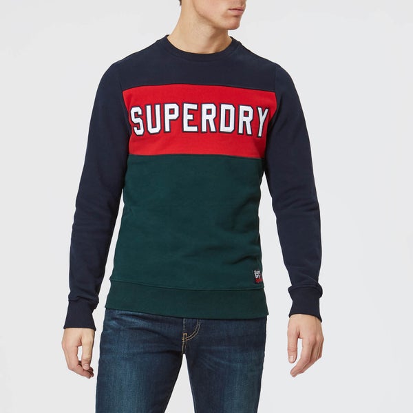 Superdry Men's Academy Colour Block Crew Neck Sweatshirt - Navy/Red/Green