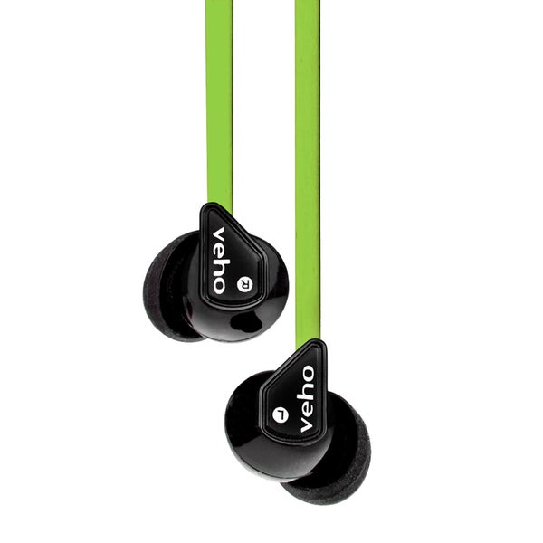 Veho Z1 Noise Isolating Stereo Earphones with Flat Flex Anti Tangle Cord - Green