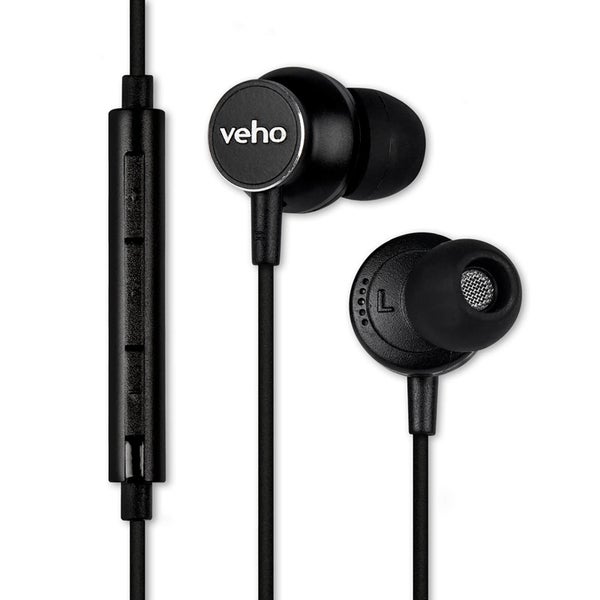 Veho Z3 Noise Isolating Stereo Earphones with Flat Flex Anti Tangle Cord (In-Line Control and Microphone) - Black