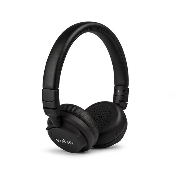 Veho Z4 On Ear Leather Finish Foldable Headphones with In-Line Control and Microphone - Black