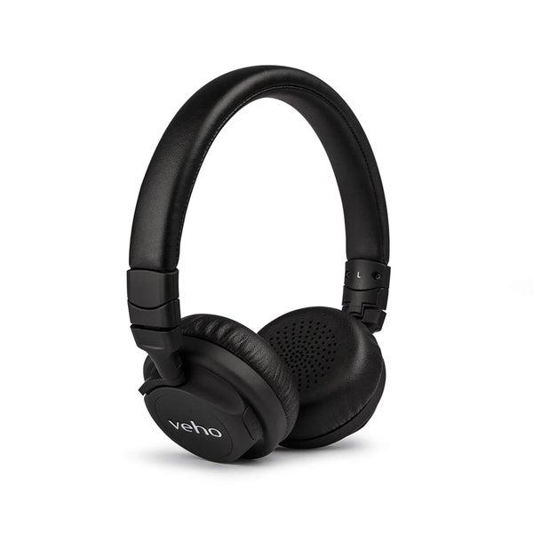 Veho ZB5 On Ear Leather Finish Bluetooth Wireless Foldable Headphones (Includes Controls and Mic) - Black
