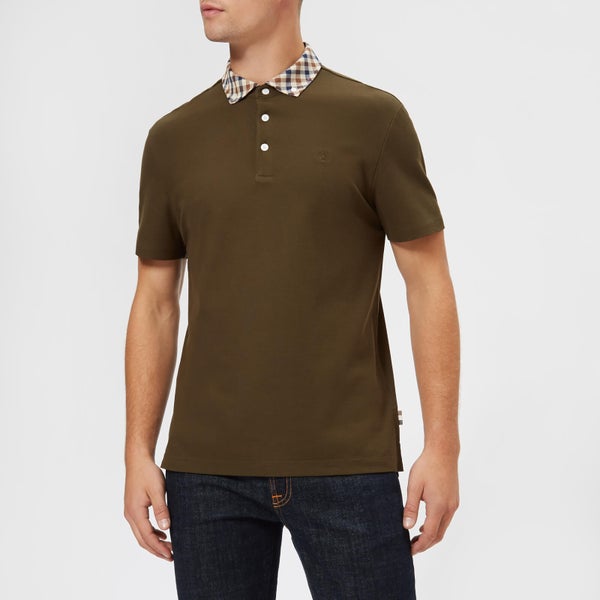 Aquascutum Men's Coniston Short Sleeve Club Check Collar Polo Shirt - Military Green