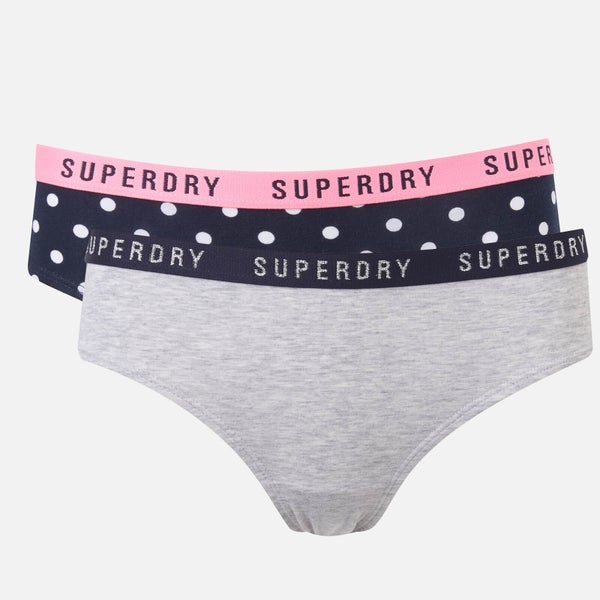 Superdry Women's College Brief Double Pack - Silver Foil/Navy Spot