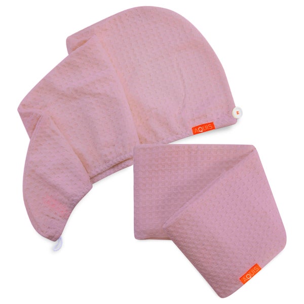 Exclusive Aquis Blush Waffle Hair Turban + Blush Waffle Hair Towel Bundle (Worth £75)