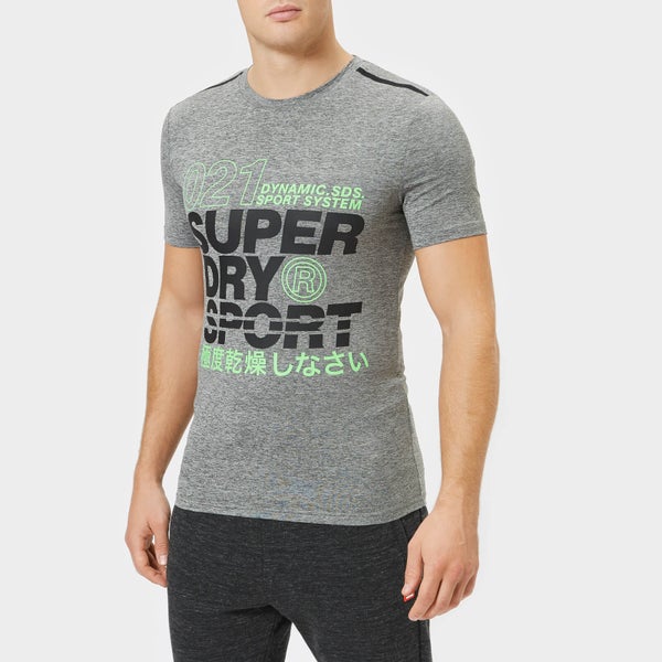 Superdry Sport Men's Active Graphic Short Sleeve T-Shirt - Monogranite Marl/Fluro Green