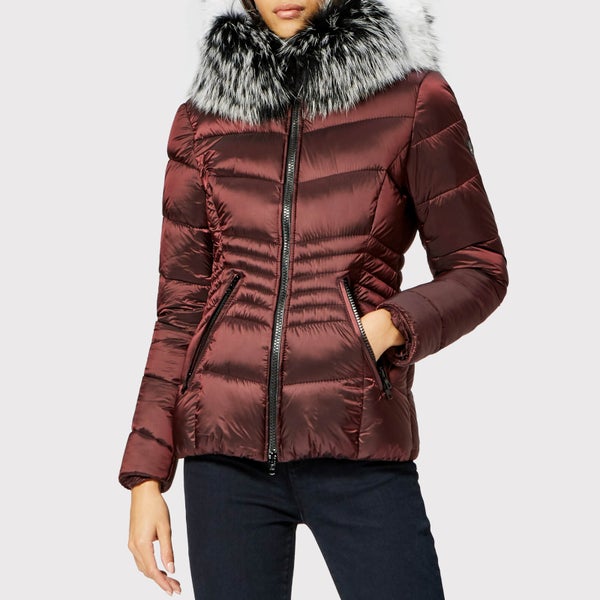 Froccella Women's Short Quilted Parka - Burgundy/Multi Fur