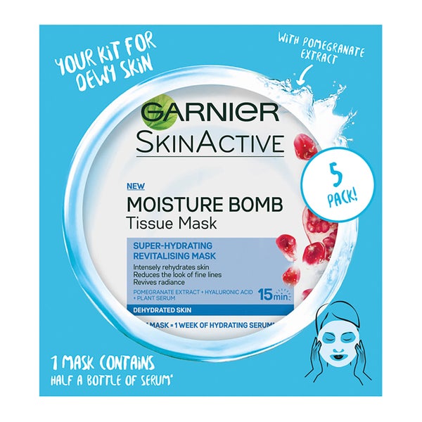 Garnier Moisture Bomb Pomegranate Hydrating Sheet Mask -kangasnaamio, 5kpl