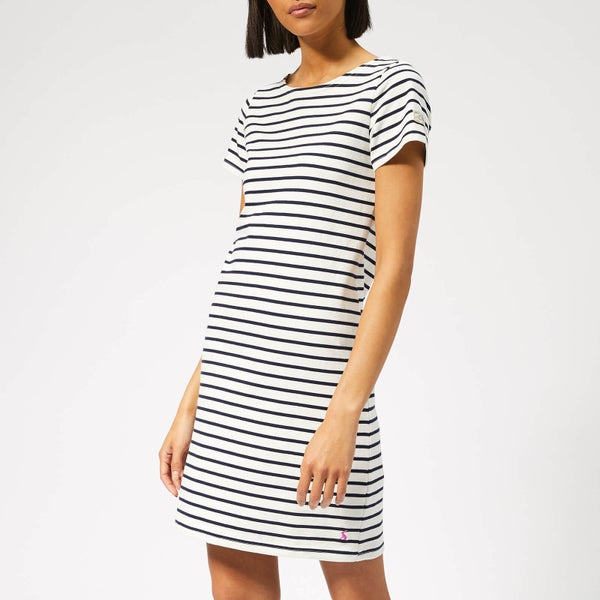 Joules Women's Riviera Regular Short Sleeve Dress - Cream Navy Stripe