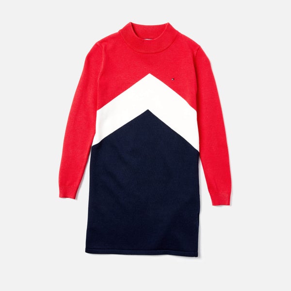 Tommy Hilfiger Girls' Chevron Block Sweater Dress - True Red/Multi