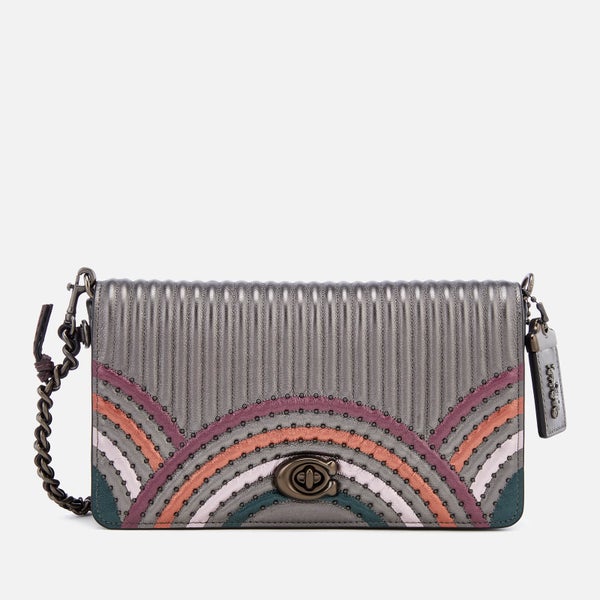 Coach Women's Dinky Bag with Colorblock Deco Quilting and Rivets - Metallic Graphite Multi