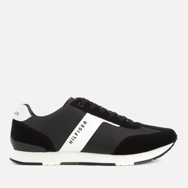 Tommy Hilfiger Men's Leather Material Mix Runner Trainers - Black