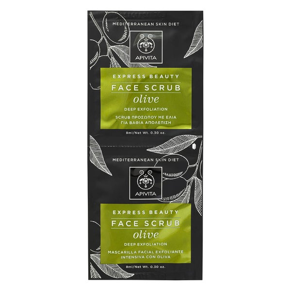 Скраб для глубокого очищения кожи лица с косточками оливы APIVITA Express Face Scrub for Deep Exfoliation — Olive 2x8 мл
