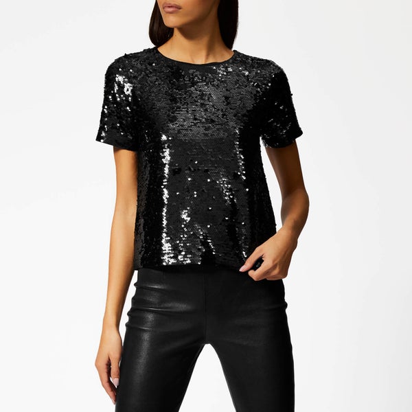 MICHAEL MICHAEL KORS Women's Crew Sequin Crop T-Shirt - Black