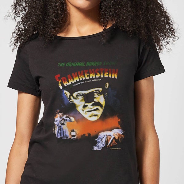 T-Shirt Femme Frankenstein Affiche Rétro - Universal Monsters - Noir