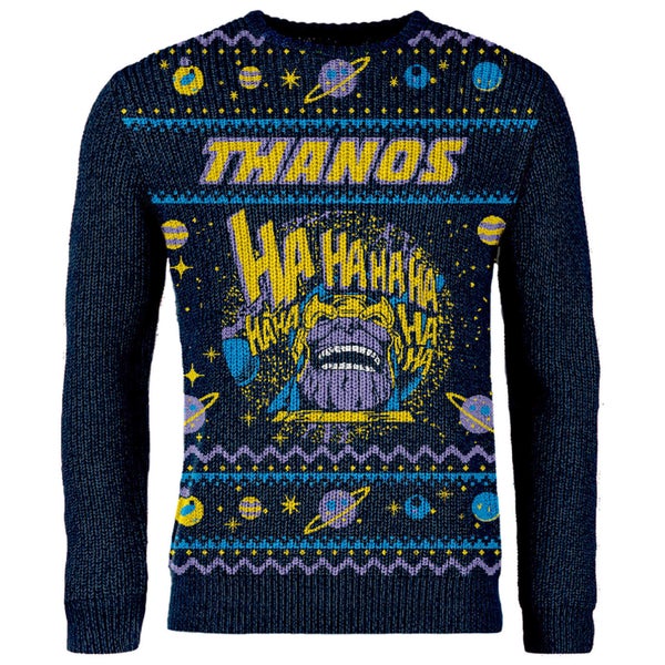 Zavvi Exclusive Thanos Strick-Weihnachtspullover - Navy Blau