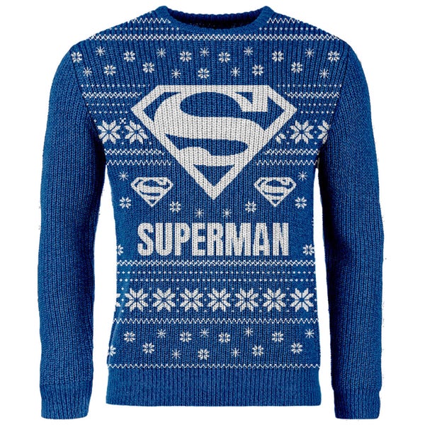 Zavvi Exclusive Superman Strick-Weihnachtspullover - Blue