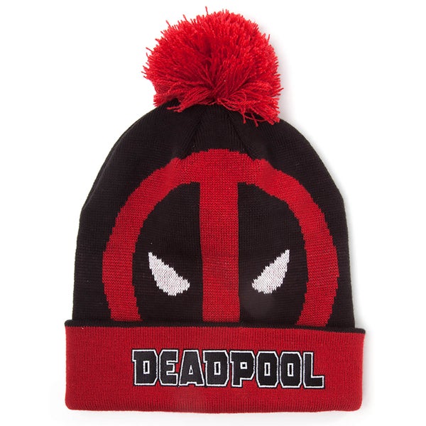 Marvel Deadpool Men's Roll Up Beanie Hat with Pompom - Black