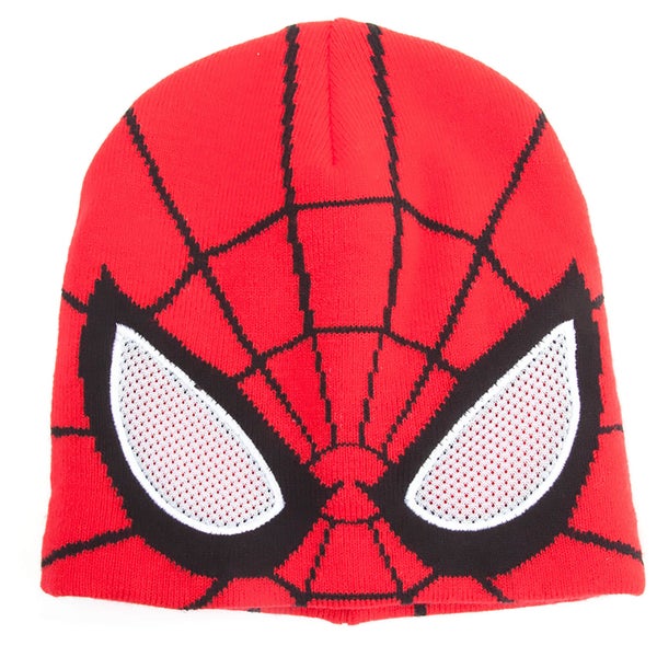 Marvel Spider-Man Men's Knitted Beanie Hat with See Through Mesh Eyes - Red