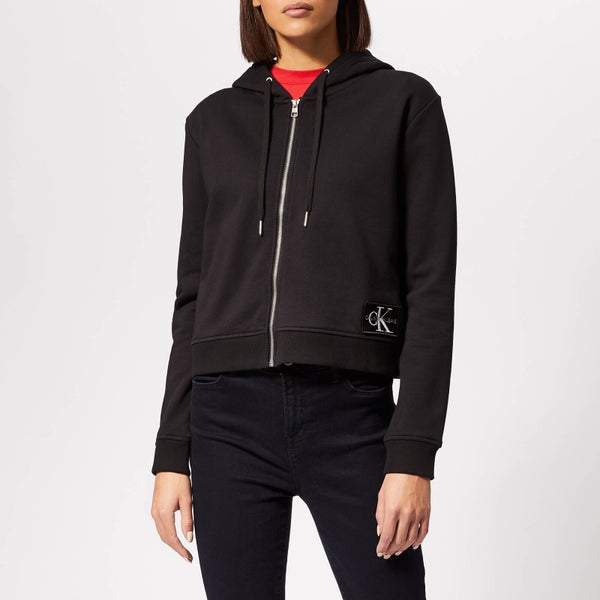Calvin Klein Jeans Women's Boxy Zip Up Monogram Badge Hoody - Black