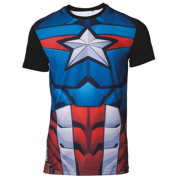 Marvel Captain America Men's Sublimated T-Shirt - Black