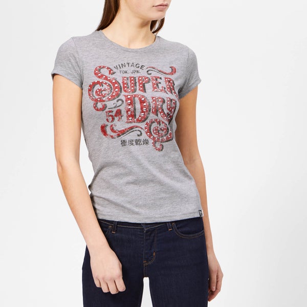 Superdry Women's Frontier Script Studded Entry T-Shirt - Grey Marl
