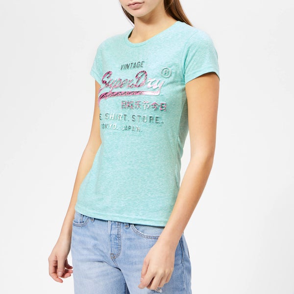 Superdry Women's Shirt Shop Infill Emboss Entry T-Shirt - Mint Rugged