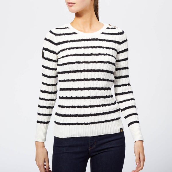 Superdry Women's Croyde Bay Cable Knit Jumper - Cream/Navy Stripe