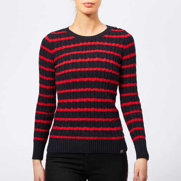 Superdry Women's Croyde Bay Cable Knit Jumper - Navy/Red Stripe