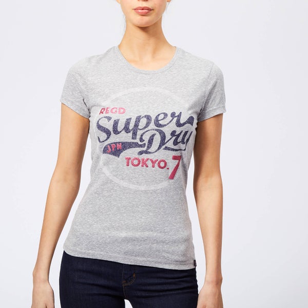 Superdry Women's Tokyo 7 Glitter Entry T-Shirt - Light Grey Snowy