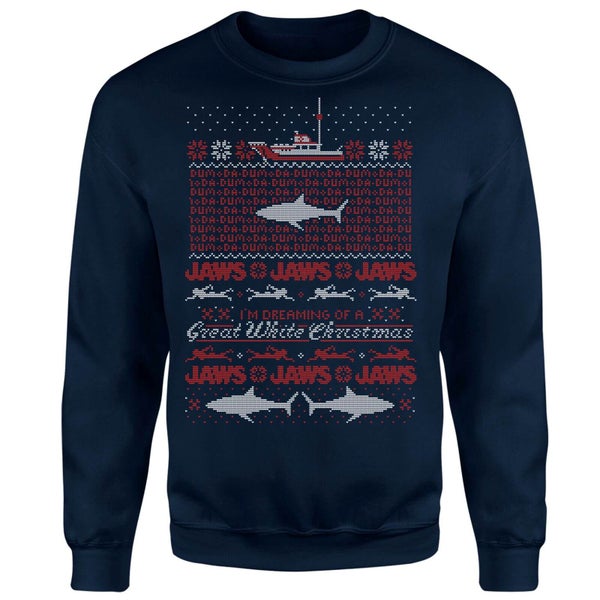 Jaws Great White Christmas Sweater - Navy