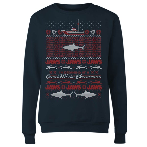Jaws Great Bianco Christmas Women's Felpa - Blu Navy